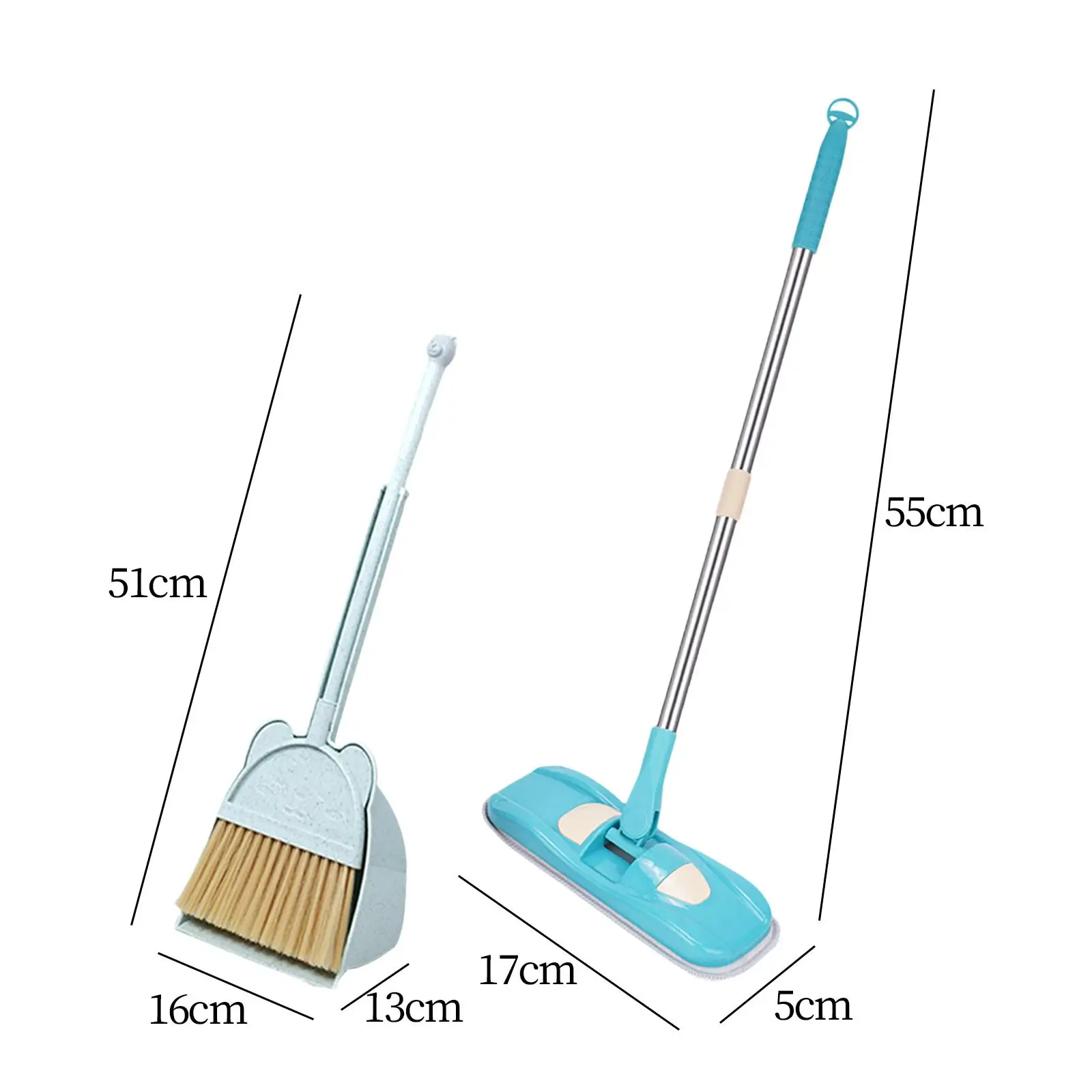 Pretend Play Educational Early Learning Cartoon Holiday Gifts Mini Broom and Dustpan Mop Set for Kids Age 3-6 Girls Boys