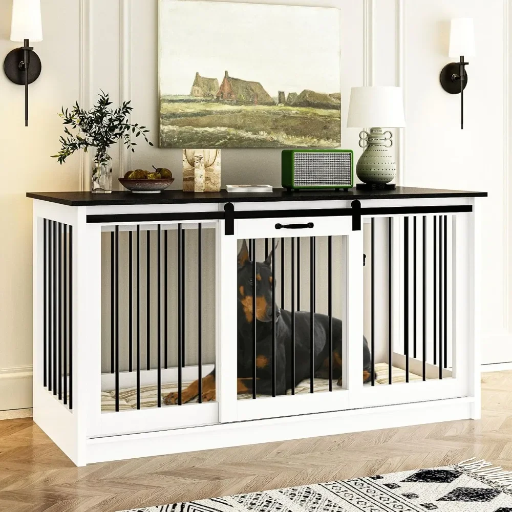 

Dog Crate Furniture, 55" Indoor Heavy Duty Dogs Kennel House with Sliding Doors, Dog Crate Table Side End Table TV Stand