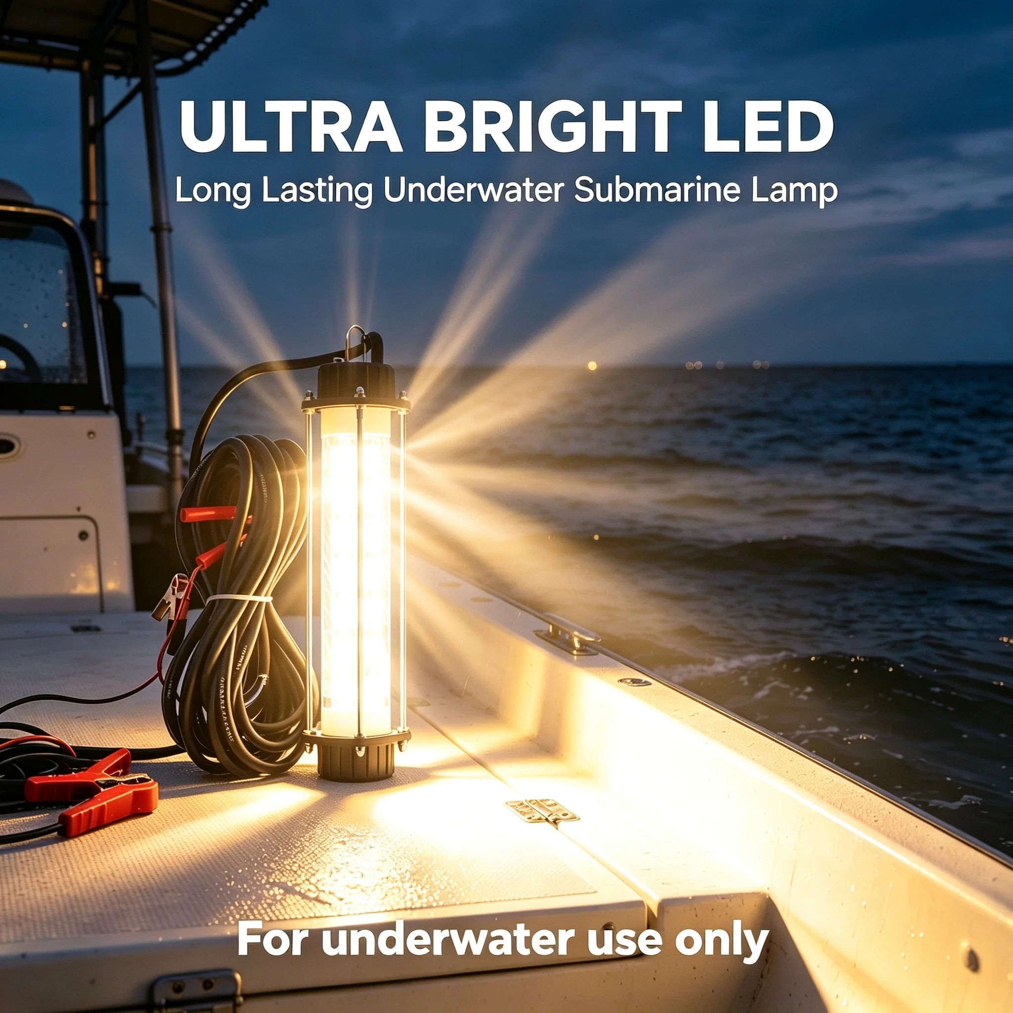 120w水中集魚灯-led潜水式夜間集魚器-12v電源式深海用餌ランプ（アリゲータークリップ付き）