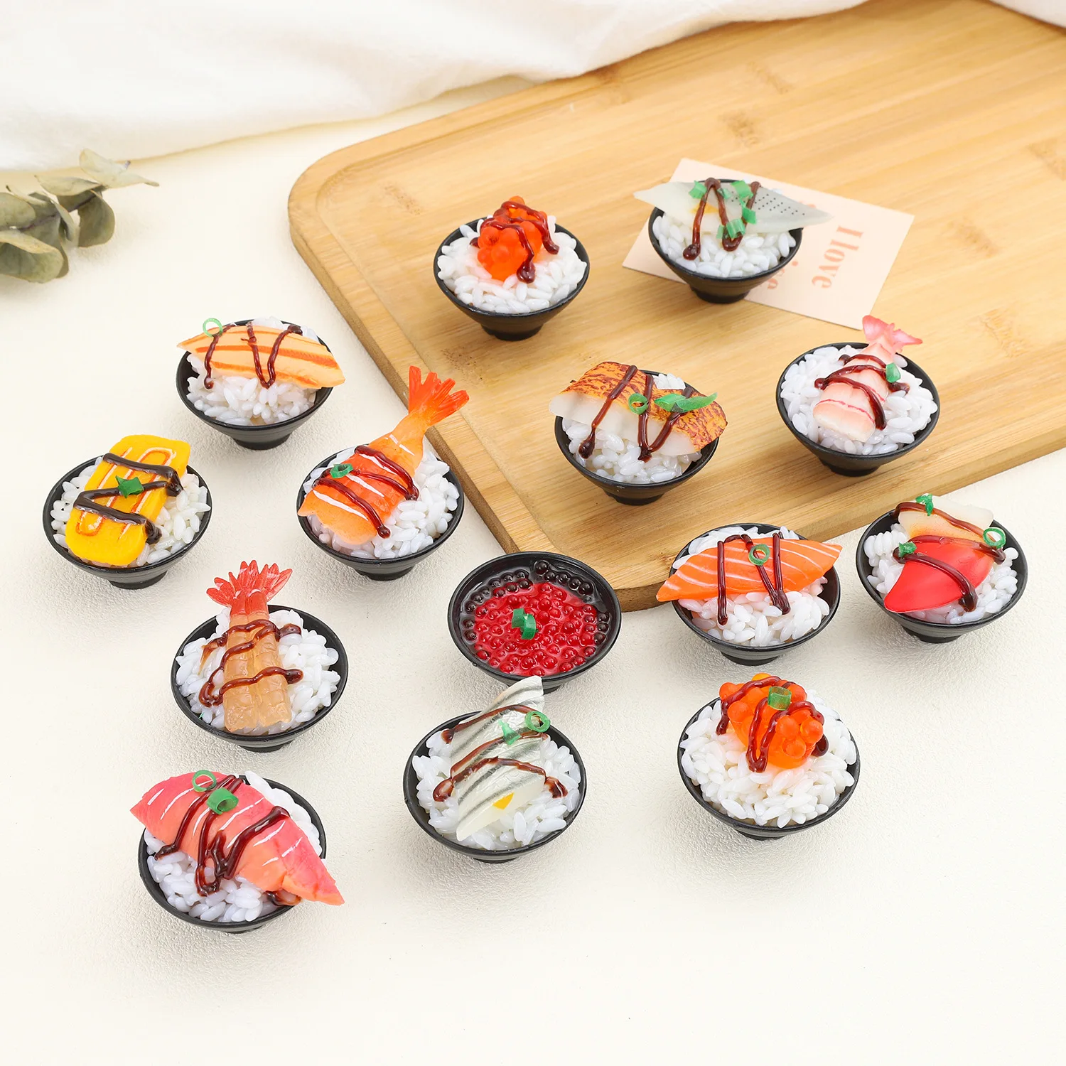 simulated miniature Resin seafood sushi rice bowl with sauce figurine DIY Japanese-style rice bowl hanging piece accessories