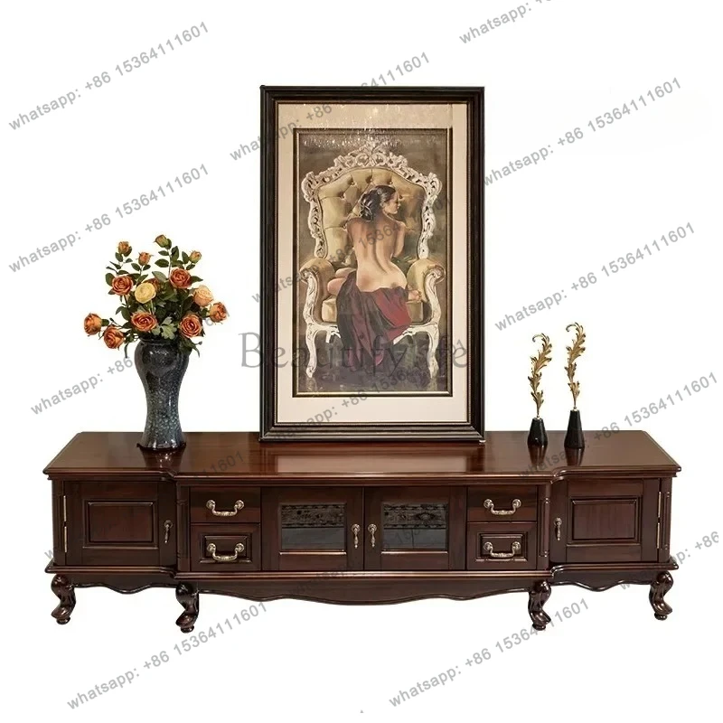 

American all-solid wood TV cabinet walnut retro light luxury locker living room environmentally friendly floor cabinet