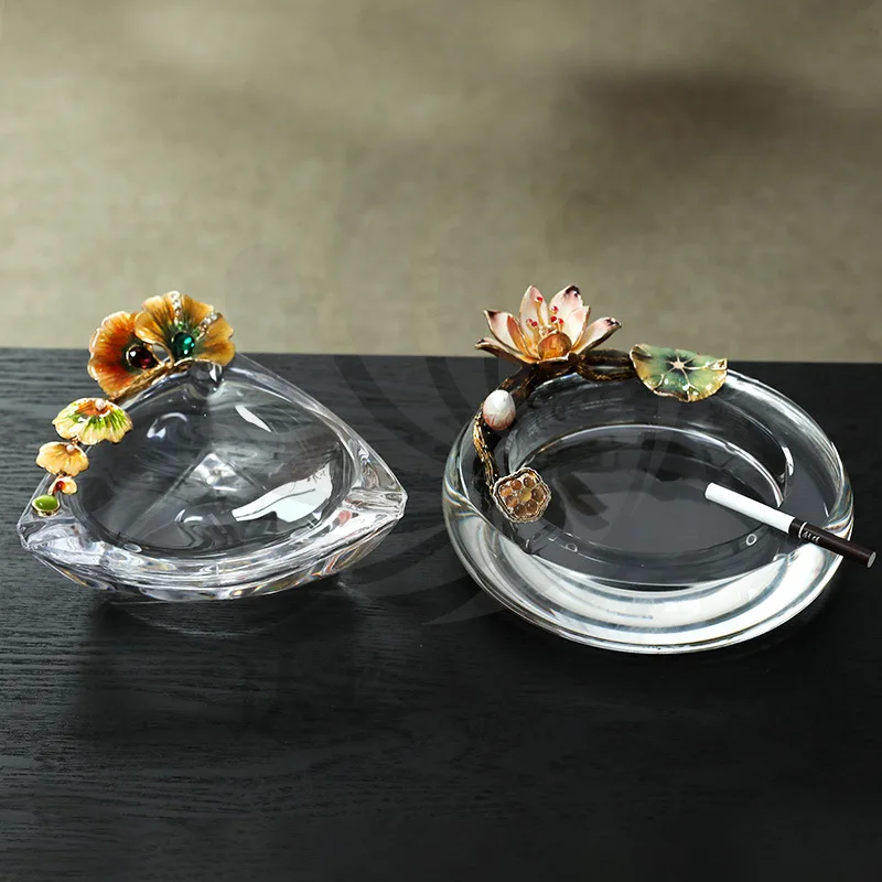 Crystal glass handicrafts enamel ashtray high-end household gifts living room coffee table ornaments living room bedside