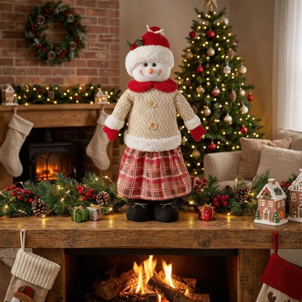 Table Decor Soft Christmas Snowman Ornament Space-Saving Cute Xmas Snowman Extendable Legs Snowman Figurines Home Decor