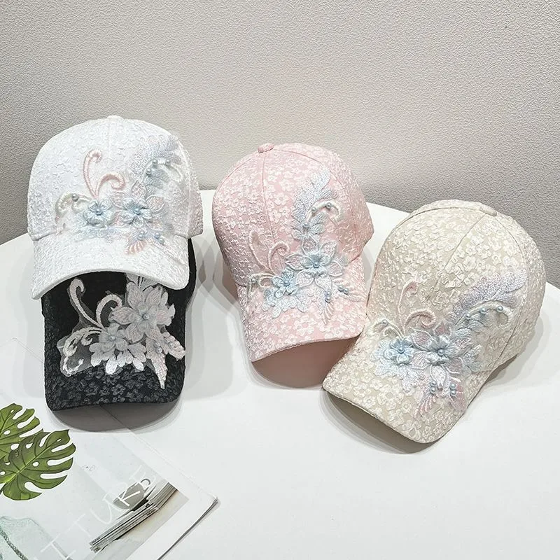 Baseball Cap Female Korean Version Embroidered Flower Pastoral Cap Spring and Summer Travel Sun Protection Versatile Sun Hat
