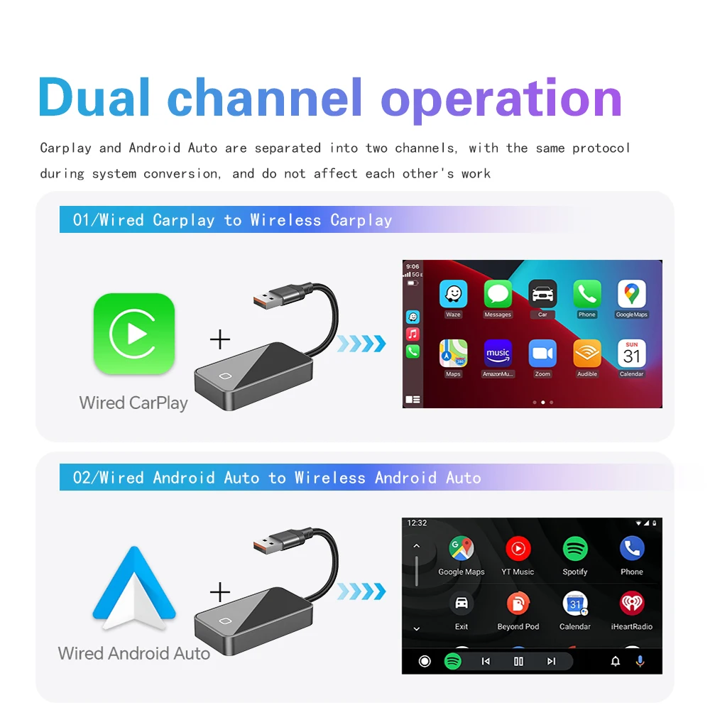 新しい 2025 ワイヤレス carplay & Android 自動アルミニウム合金ミニ C3 USB プラグアンドプレイ Bluetooth WiFi 自動接続
