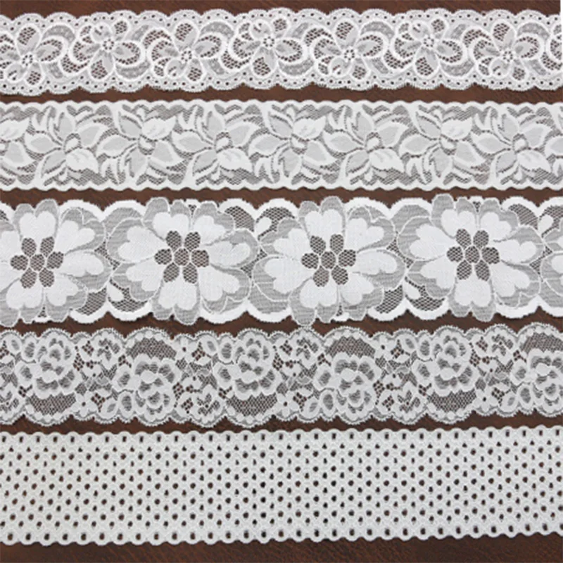 (5 Meters/roll) White Elastic Lace Sewn Textile Fabric Home Clothing Wedding Dress Accessories Decoration Handmade DIY