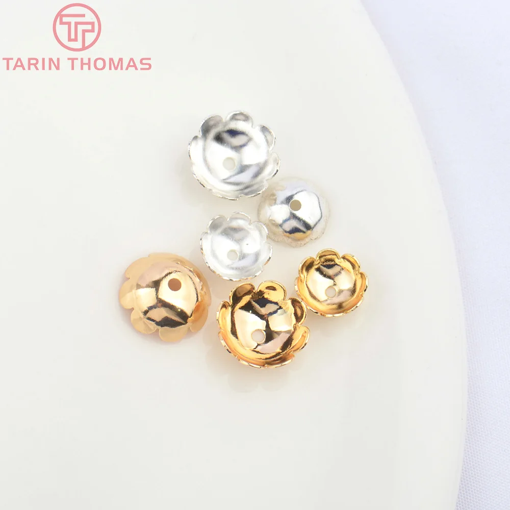 (4181)20PCS 8MM 10MM 24K Gold Color Plated or Silver color Brass Flower Beads Caps High Quality Jewelry Accessories wholesale