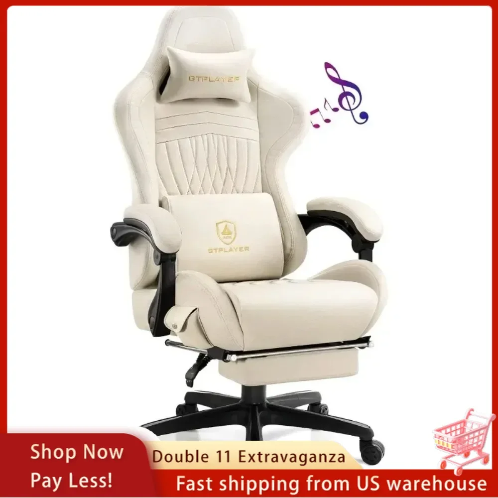 Computer Chair with Footrest and Bluetooth Speakers, High Back Ergonomic Gaming Chair, Reclining Gaming Chair