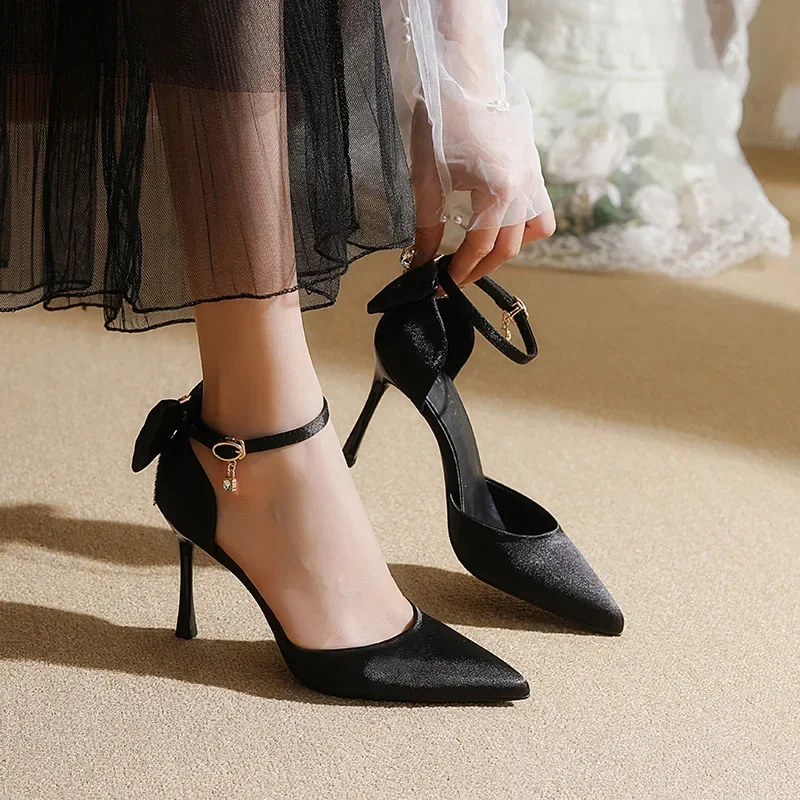 

Size 30-43 New Arrival Pointed Hollow Bow Thin High Heels Sandals For Women Summer Sexy Elegant Shoes