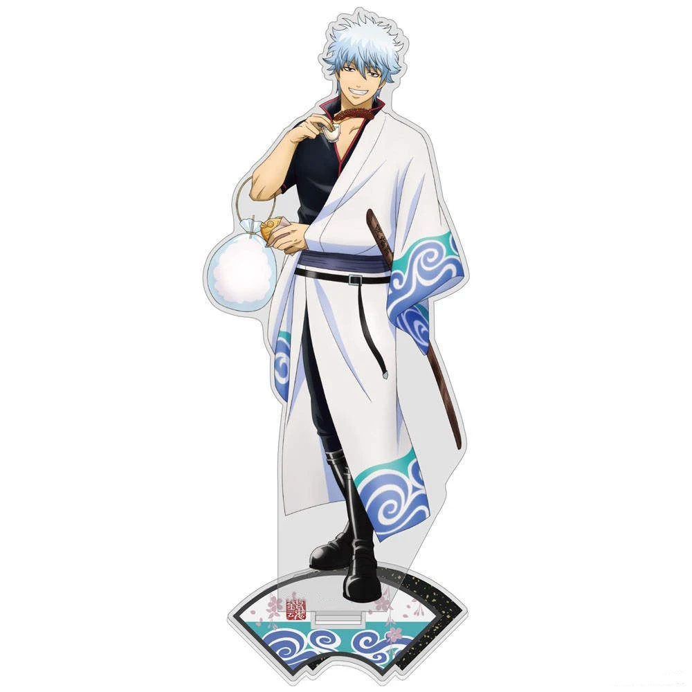 Anime Store GinTama Okita Hijikata Sakata Stall Eating and Walking Ver Acrylic Stand Desktop Decor Fans Charm Gifts About 15cm