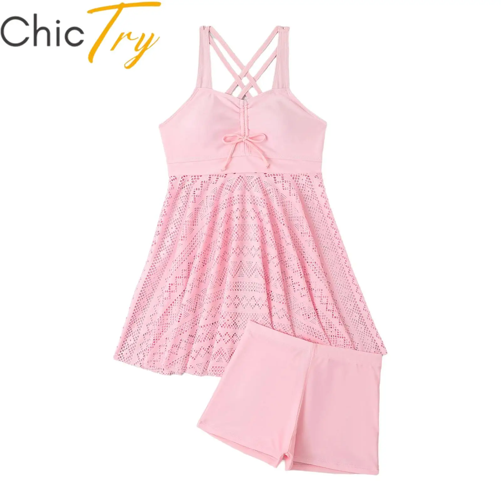 

Women's 2 Piece Swimsuits Double Straps Hollow Out Hem Top with Swim Bottoms Tankini Bathing Suit Beachwear Summer Beach Outfits