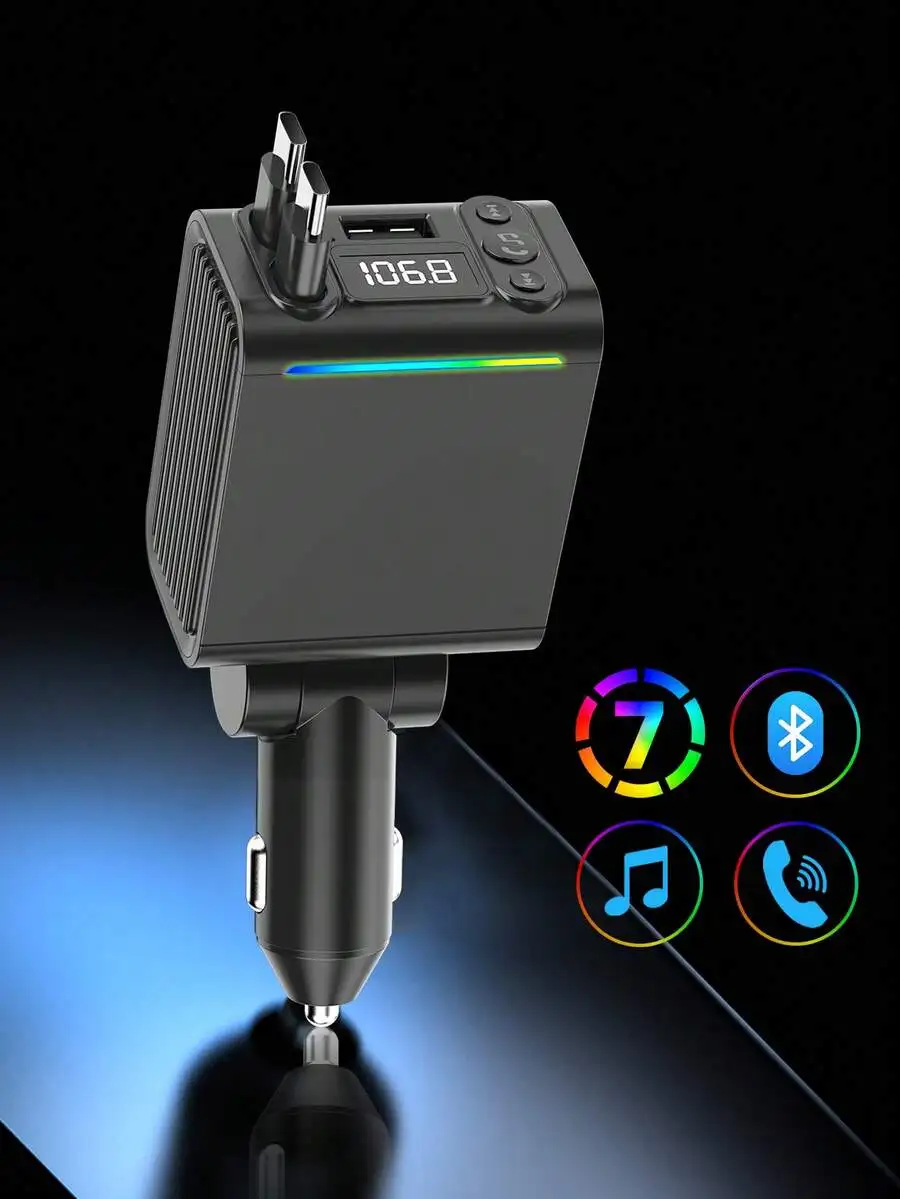 

Bluetooth Car Charger With RGB Lights PD 30W Fast Charging BT 5.3 Hands-Free Call Music Type-C Compatible Android
