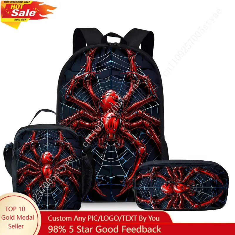 

Spider Large Capacity Bookbag 3 Set Marvel Backpack Cosplay Backpacks Pencilbox Lunchbox Travel Bags Daily Packs 17in