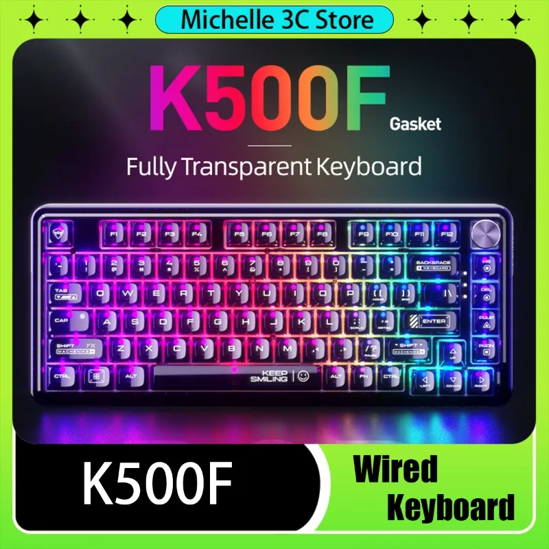 

K500F Mechanical Keyboard Gasket Mount 75% Customized Compact TKL Layout RGB Backlit Wired Mode Gaming Keyboard for PC Latop