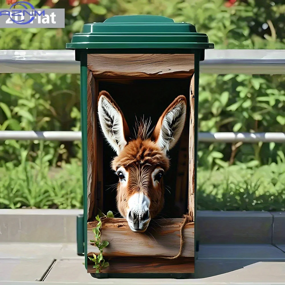 Adorable 2D Flat Window Donkey Trash Can Sticker – Waterproof, Easy to Remove, Quirky Design, Fun Aesthetic, Bin Transformatio