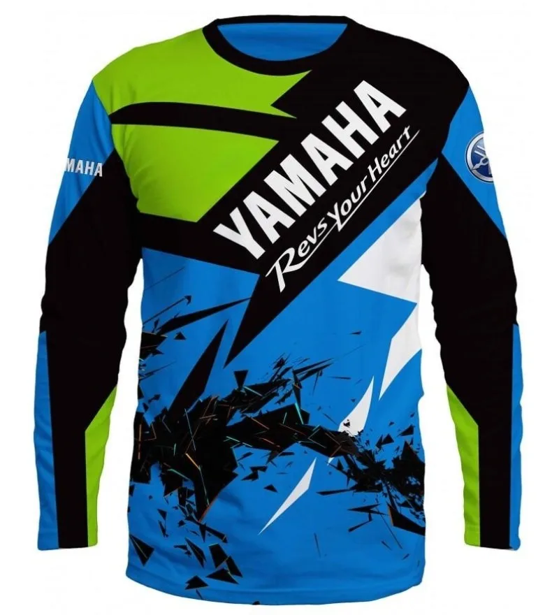 

Summer Yamaha Printed Blue Long Sleved T-shirt, Men and Women Fashionable and Casual Sunscreen Cycling Motorcycle T-shirt