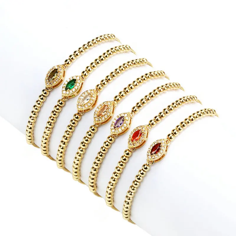 Hot Korean Fashion Jewelry Cubic Zircon Oval Geometry Charm Adjustable Charm Bracelets Multi Color