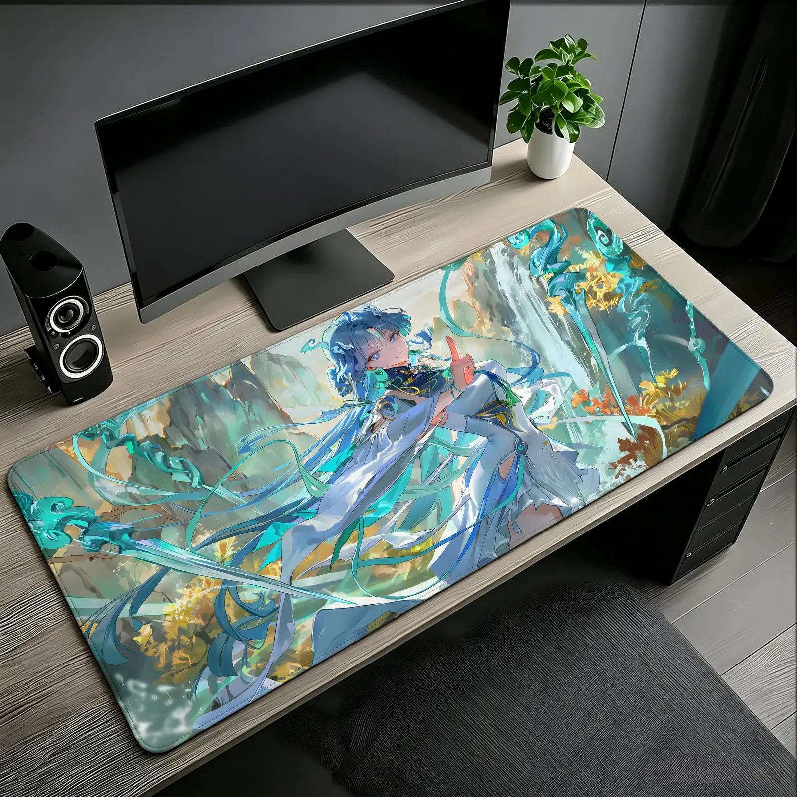 Mouse Pad XXL Anime Mouse Pad, stitched wearproof edge, Wuthering Waves Qingxiao smooth non-slip mat for desktop & laptop games