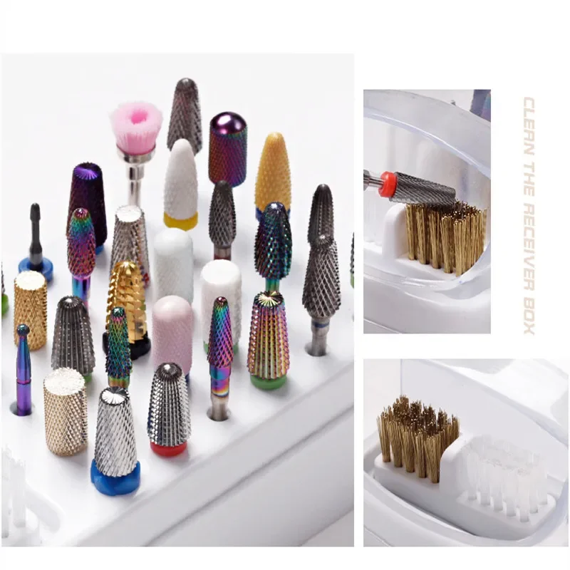 Lagerung Box 2-in-1 Nail art Bohrer Schleifen Lagerung Halter Polnischen Kopf Bit Reinigen Die Maniküre Schleifen kopf Pinsel Display 30 Löcher