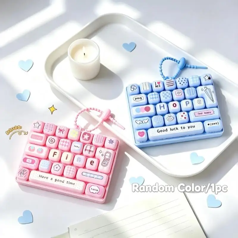 26-Key Fidget Button Keychain Cute Patterns Keyboard Pressable Buttons Stress Relief Toy Bag Pendant Decoraton For Kids Adults