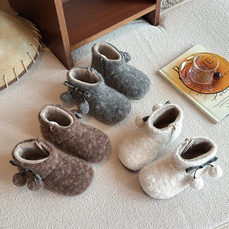Toddler Girls Cozy Fluffy Snow Boots  2026 New Winter Kids Warm-lined Cotton Boots Non-slip Trendy Princess School Boots Age3-5