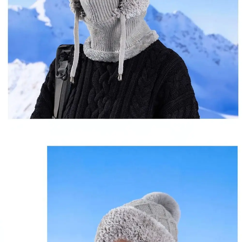 Thermal Winter Knitted Balaclava Hat Scarf Mask Women Fleece Lined Windproof Integrated Cap For Cold Climate Protection