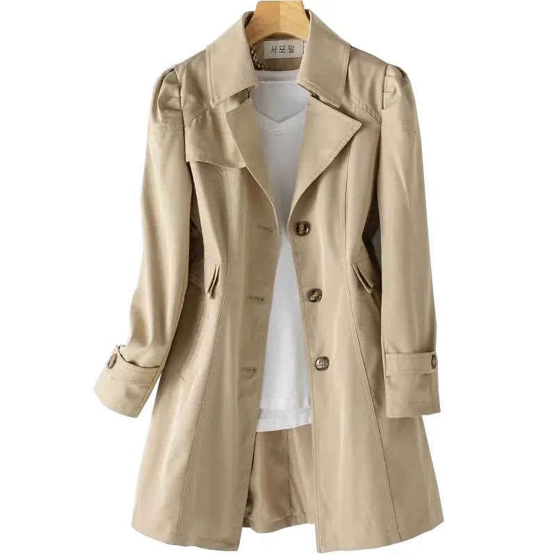 2026 Fashion Spring Autumn Solid Trench Coat Women Single-Breasted Khaki Black Pink Beige Windbreaker Outerwear Casual Tops JH33 - view 2