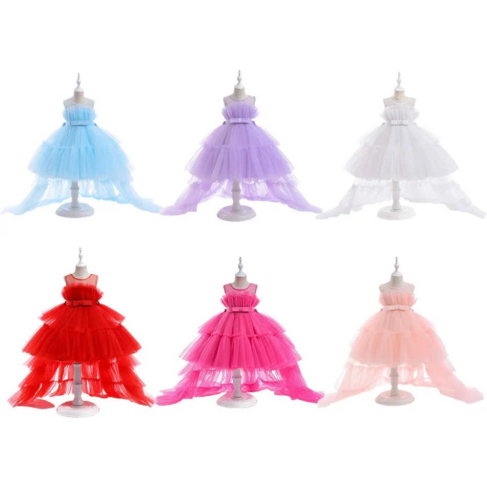 

Girls Dresses Solid Color Cake Skirt Trailing Dress Dress Ceremonial Dress Host Piano Performance Walk Show Children's Clothing