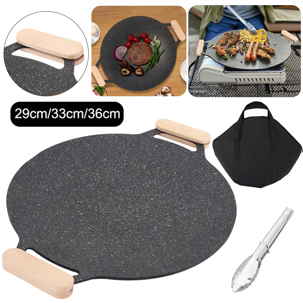 Multi-Purpose Grill Induction Cooker with Storage Bag & Wooden Handle & Food Clip Travel Frying Pan for Camping Hiking Supplies