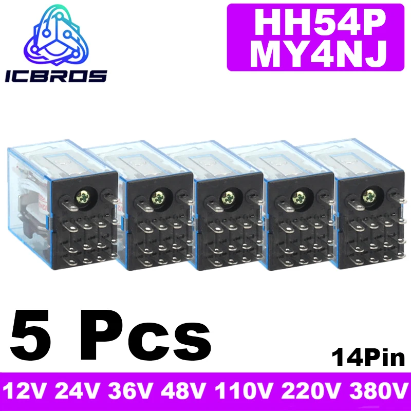 

5PCS MY4 General Small Electromagnetic Power Relay AC12V/ 24V /110V 220V MY4NJ Coil 4NO 4NC Relay