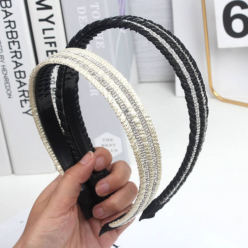Super Flash Double Row Rhinestone Hair Hoop, Envolvido com Dentes, Anti Slip Extended Compression Headband, Acessórios para cabelo
