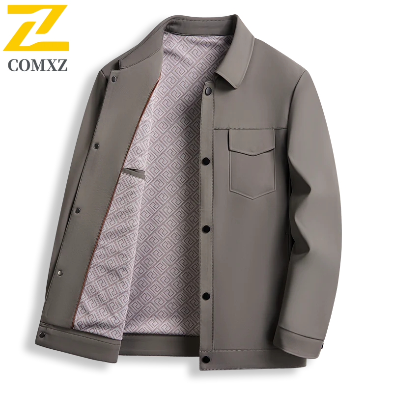 COMXZ Jaket Pria Kerah Turndown Premium Jaket Golf Perjalanan Kasual Bisnis Ringan Mantel Tahan Angin Slim Fit Pernikahan Musim Gugur