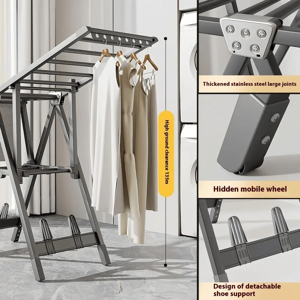 

A Folding Drying Rack Stable And Durable Indoor Balcony Adjustable Drying Rack Stainless Steel Aluminum Alloy Simple Clothesline
