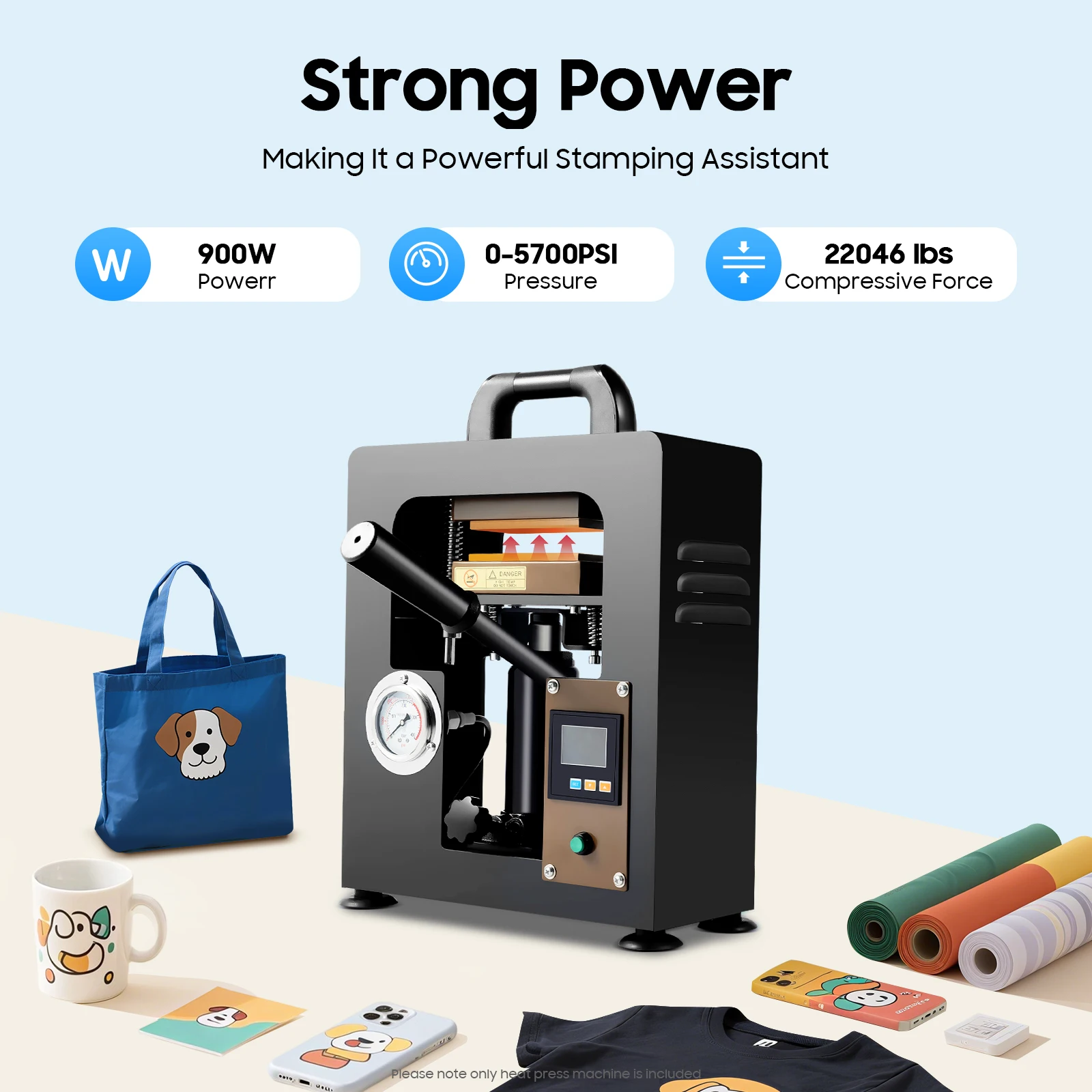 

Professional 10T Heat Press Machine 900W 0-999s 0-400℉ for Oil Extraction Rosin PU Textiles DIY Home Shop Use