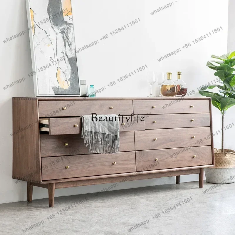 jj5 Simple solid wood mortise and tenon locker Nordic light luxury bedroom living room multi-layer storage drawer cabinet