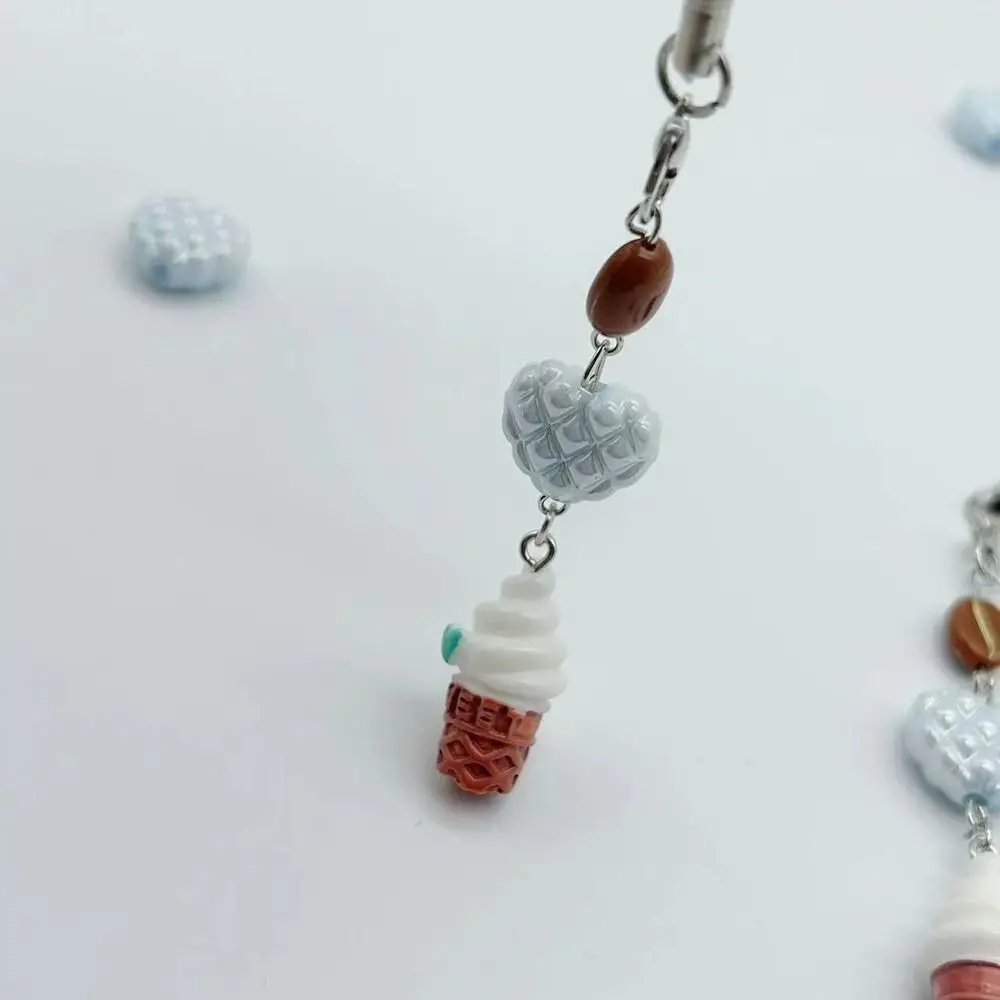 Ice Cream Mobile Phone Lanyard Folk Spoon Phone Charms Food Phone Chain Beaded Kawaii Phone Strap Telephone Jewelry