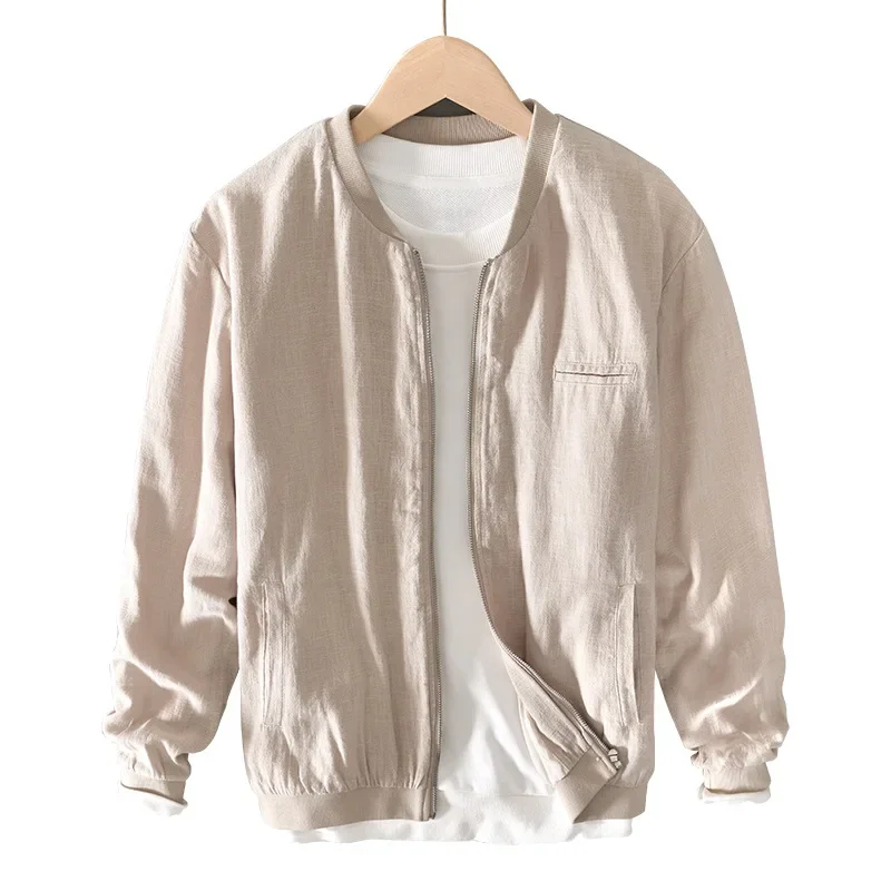 

Classic timeless ramie jacket jacket men's spring and autumn loose Japanese retro solid casual youth linen Baseball uniform