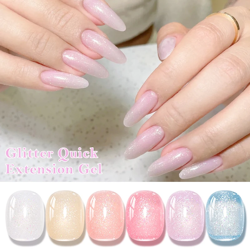 MEET ACROSS 7ml White Glitter Quick Extension Gel Nail Polish Solid & Shimmer Effect Builder Gel Semi Permanent UV Gel Nail Art
