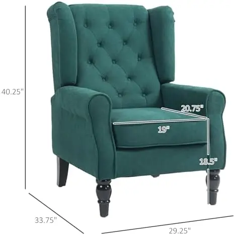 Mid-Century Modern Accent Chair, High Wingback Reading Chair, Button-Tufted Upholstered Fabric Armchair with Retro Wood