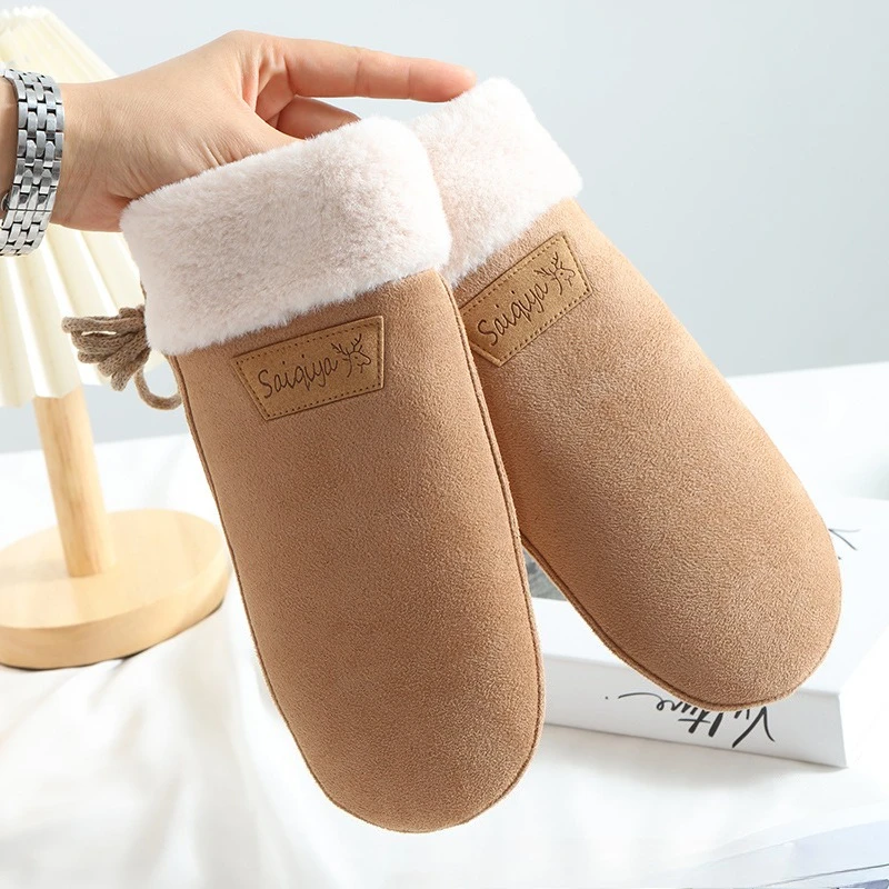 Women's Winter Faux Suede Mittens – Warm, Windproof, Fleece-Lined, and Neck-Hanging (Popular Style)