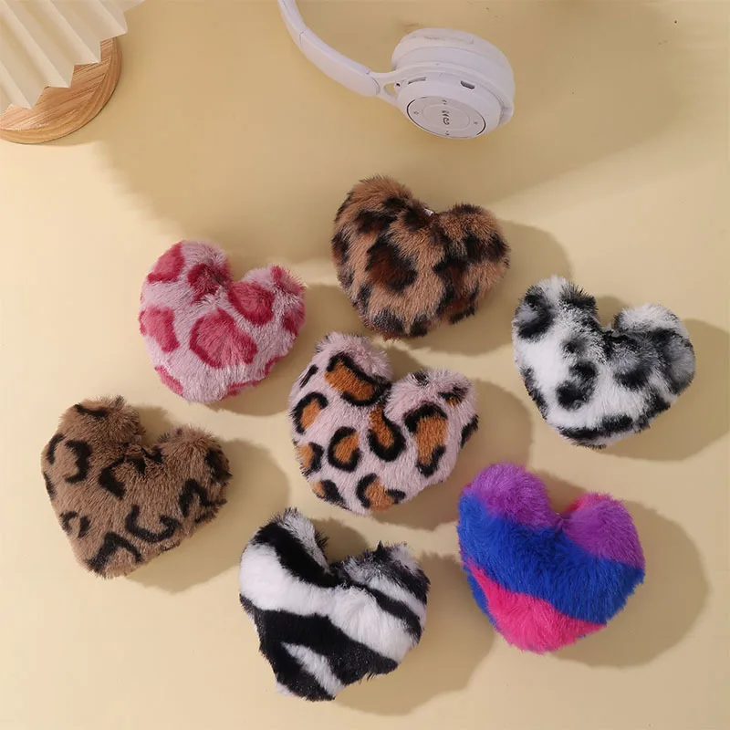 New Heart Keychains Leopard Print Plush Keychain Ornaments Love Car Key Chain Bags 키링 Shoulder Bag Backpack Christmas Gift