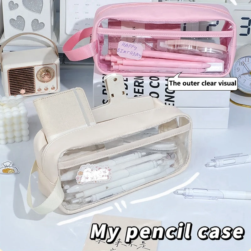 مجموعة واحدة من مقلمة شفافة مقلمة يابانية ذات سعة كبيرة للفتيات ذات قيمة عالية مقلمة بسيطة