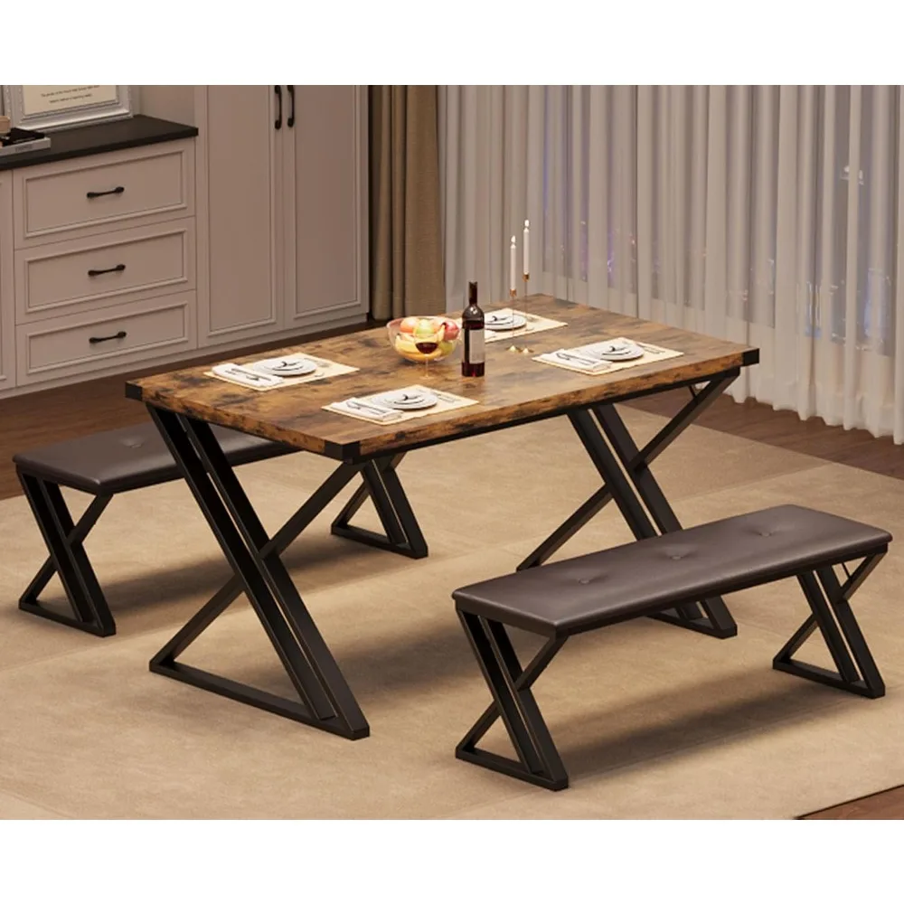 

Dining Table with 2 Benches, Kitchen Table Set for 4, 3 Piece Dining Table Set for Small Space, Apartment, Saving Space f