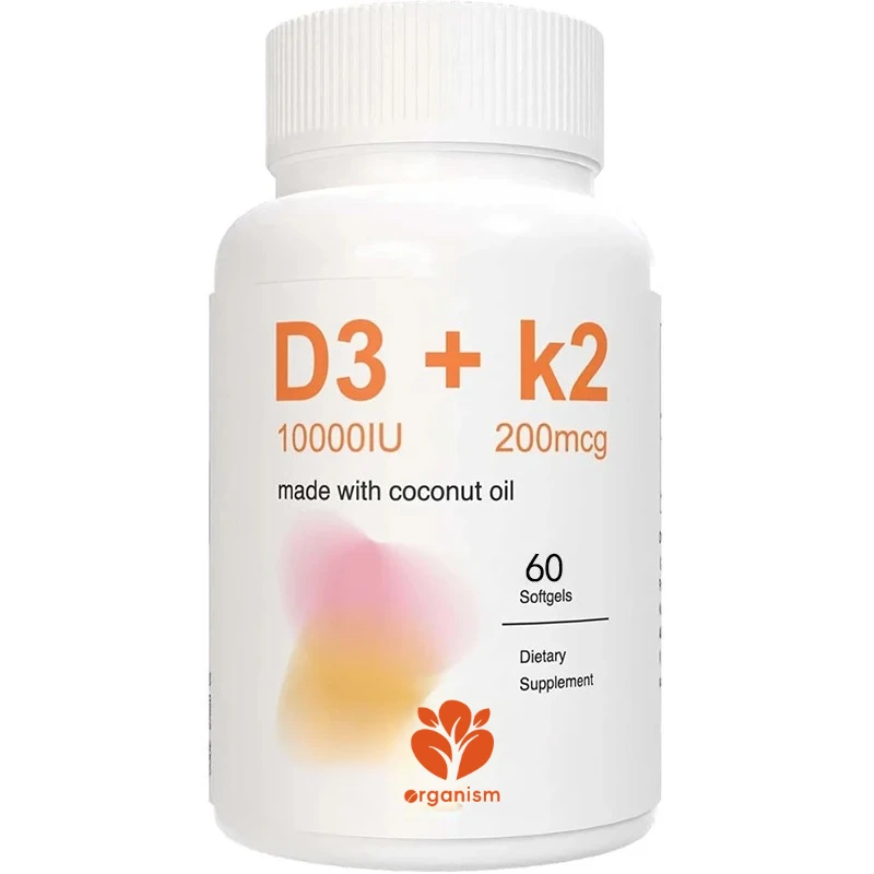 

D3 K2 Витамин 200 Микрограмма, 60 мягких капсул с кокосовым маслом | Добавка 2-в-1, поддерживает поглощение кальция, здоровье сердца