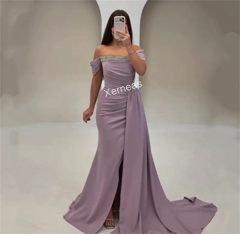 Длинные платья из джерси со стразами по индивидуальному заказу, длинные платья с открытыми плечами, элегантная вечеринка, свадьба, официальный вечер