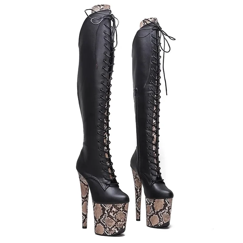 

New Fashion Women 20CM/8inches PU Upper Plating Platform Sexy High Heels Thigh High Boots Pole Dance Shoes 462