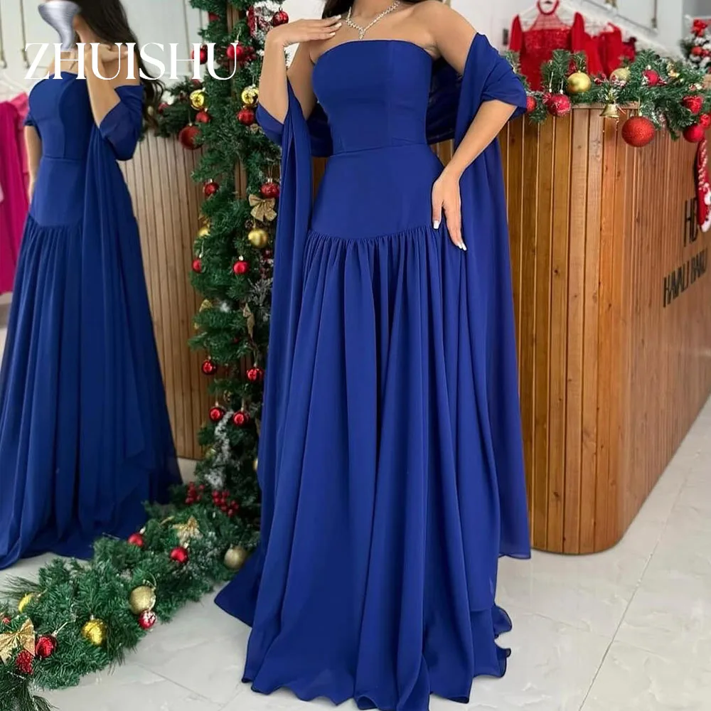 

ZHUISHU Королевское синее вечернее платье без бретелек с драпировкой, длинные платья для выпускного вечера, женские платья для особых случаев по индивидуальному заказу 2026