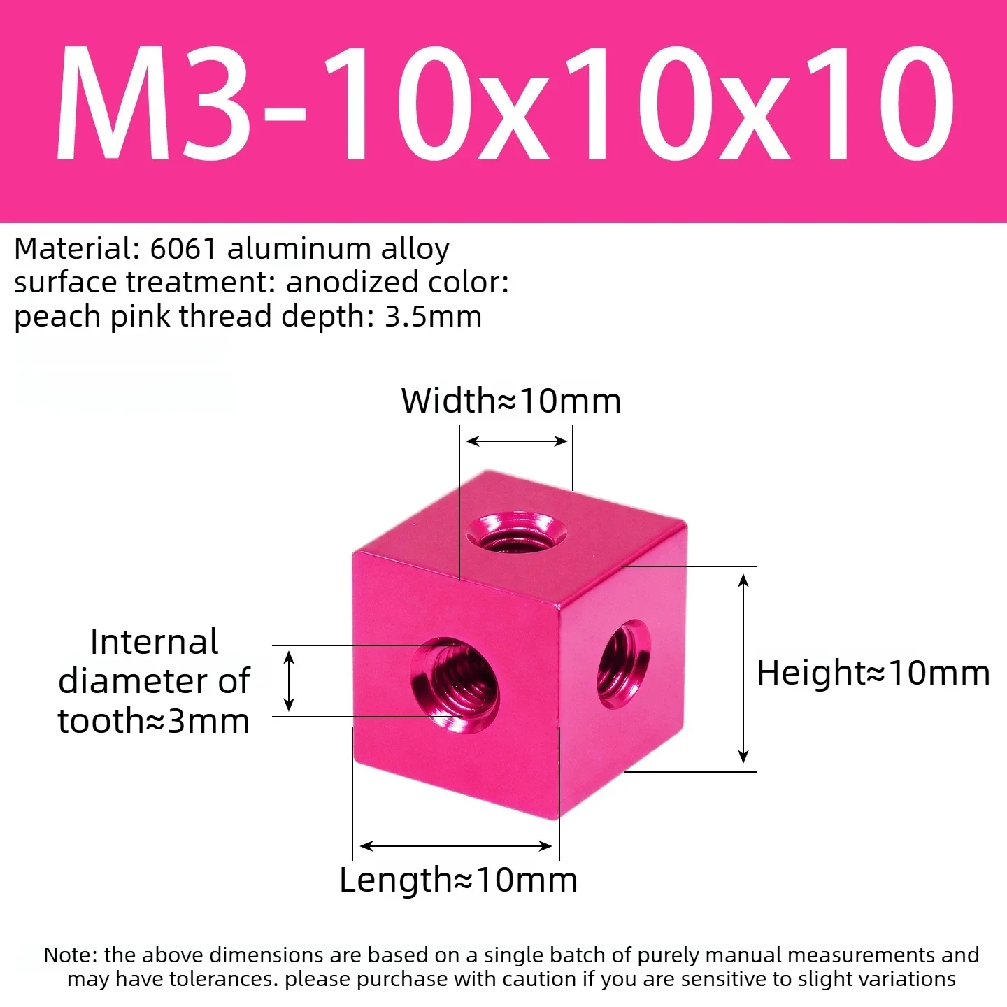 6061 Aluminum Alloy Connector Cube Nuts  Three-Sided Mounting Block Connectors M3M4M5M6M8M10 Anodized Cube Nuts DIY Accessories