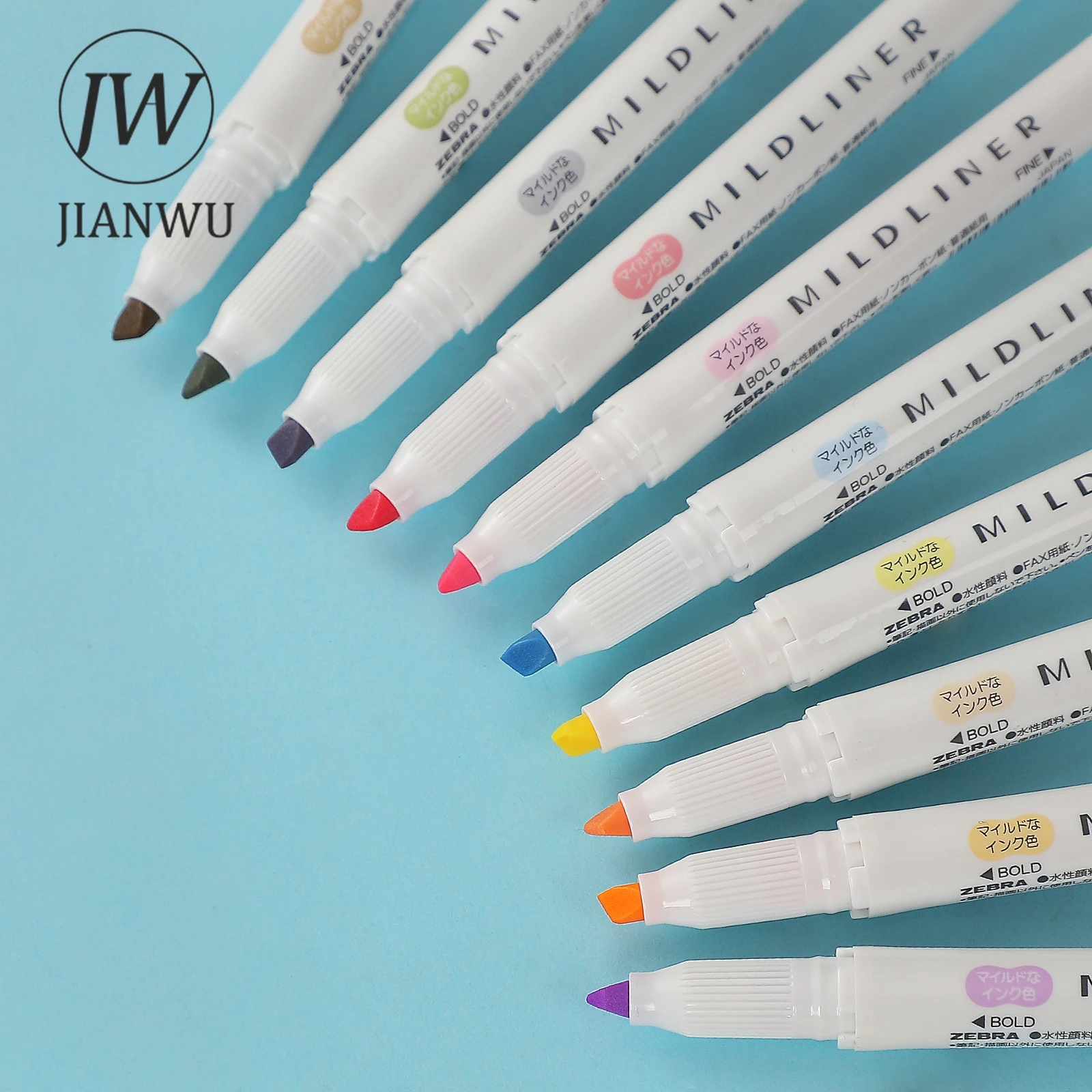 JIANWU 5Pcs/Set Mildliner Double-ended Highlighters Cute Soft Oblique Head Student Writing Marker Pen Kawaii Stationery Supplies