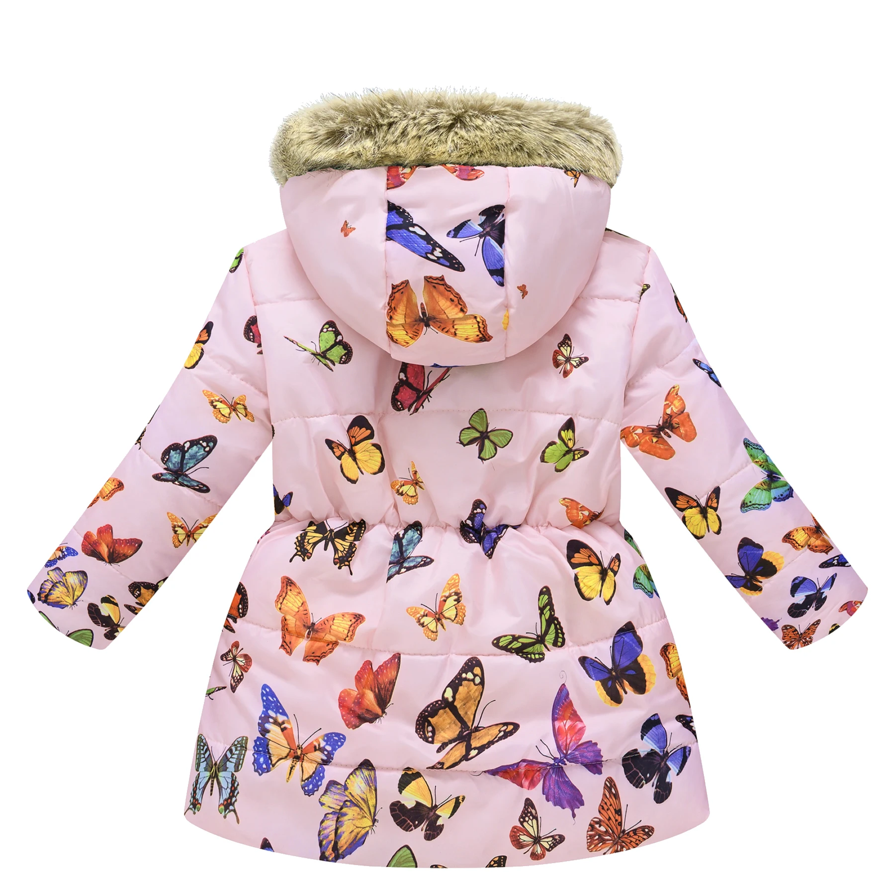 New autumn and winter children\'s clothing boys and girls multi-color printing children\'s long fur collar hooded coat coat coat.